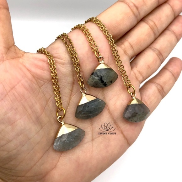 Labradorite Necklace | Gold Plated Stainless Steel - Picture 6 of 11